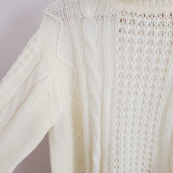 Vintage Cortini Ivory White Heavy Cable Knit Fisherman Style Turtleneck Sweater - Picture 12 of 14